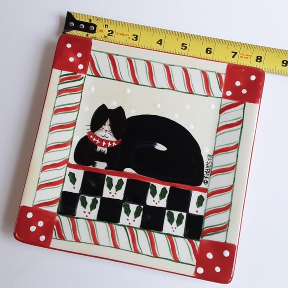 Oneida Fiddlestix Candy Cane Cat 8" square Plate - Picture 6 of 8